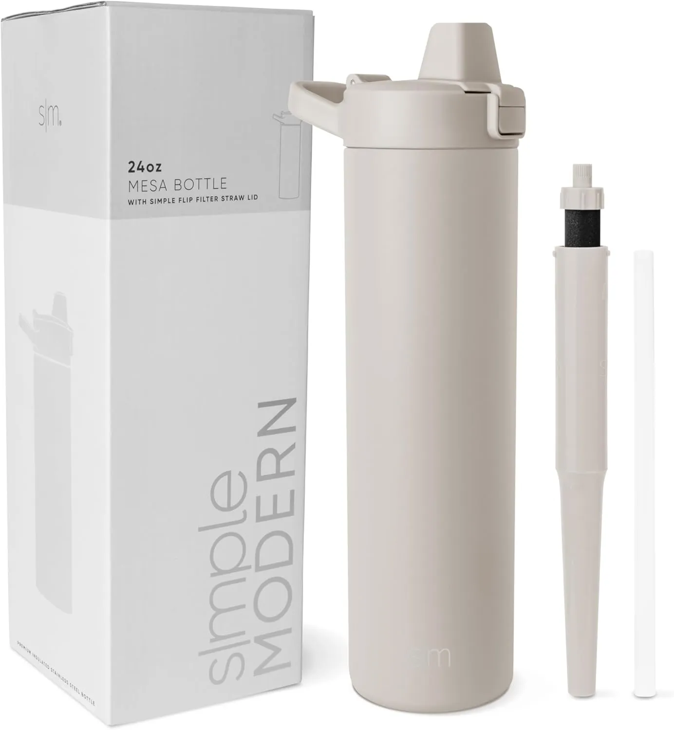 Simple Modern Filtered Water Bottle | Insulated Stainless-Steel Carbon Filter Travel Water Bottles | Reusable for Clean Drinking Water On The Go | 24oz, Almond Birch