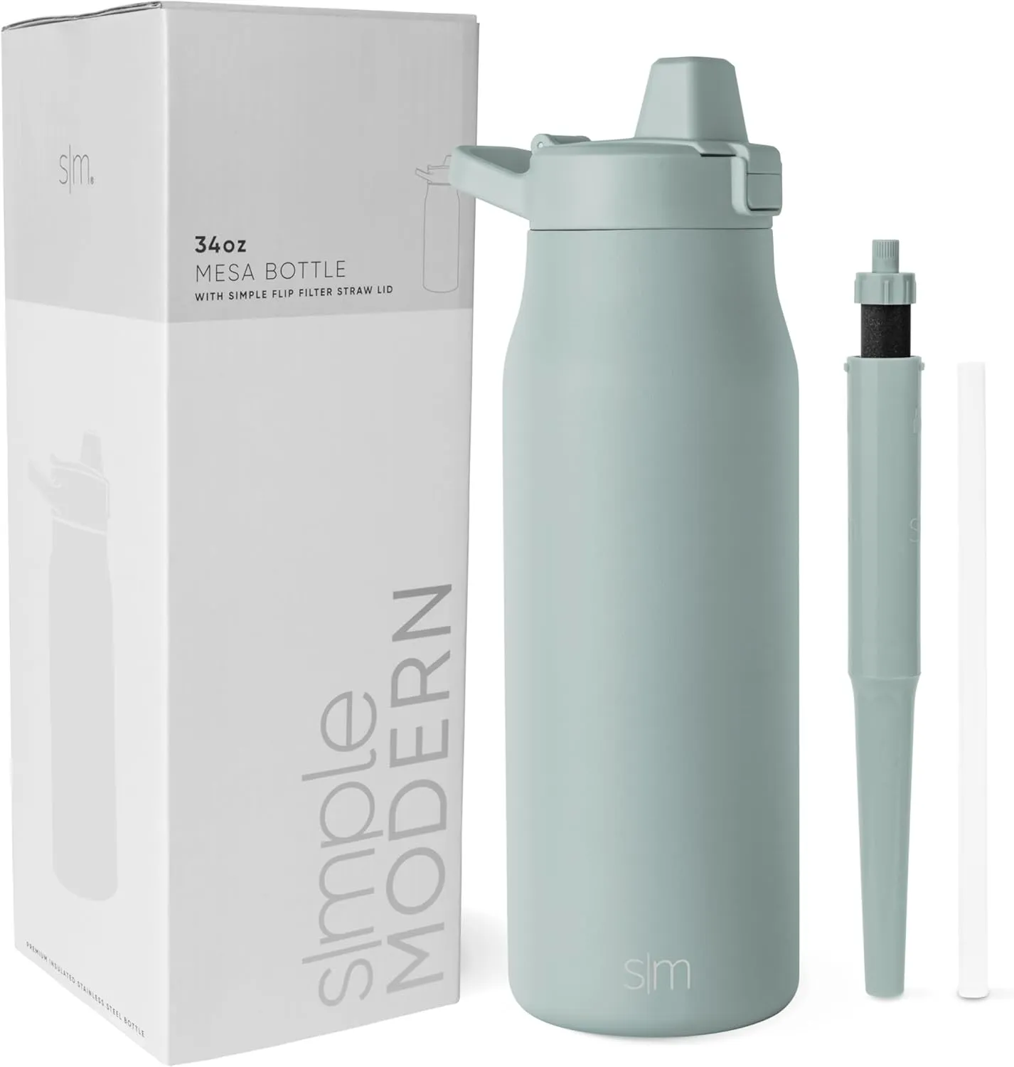 Simple Modern Filtered Water Bottle | Insulated Stainless-Steel Carbon Filter Travel Water Bottles | Reusable for Clean Drinking Water On The Go | 34oz, Sea Glass Sage