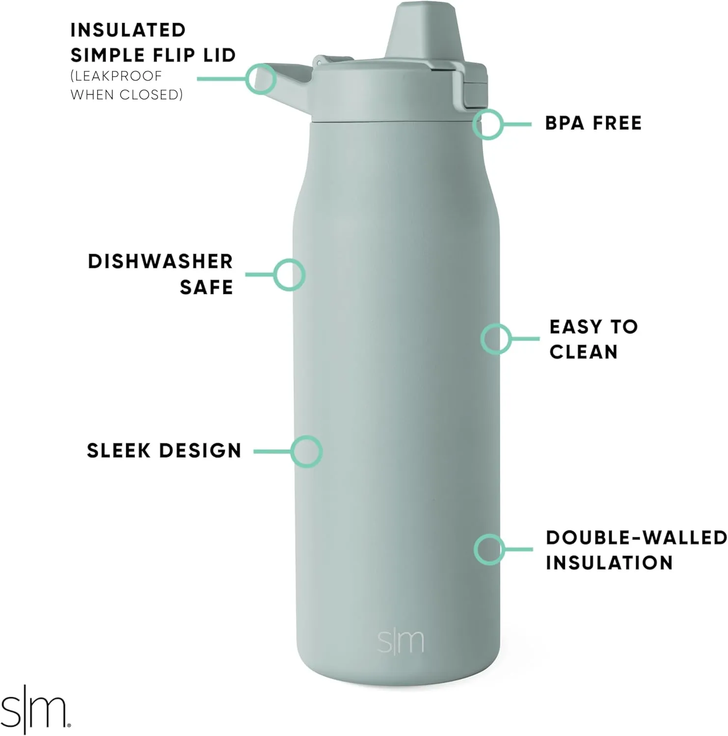 Simple Modern Filtered Water Bottle | Insulated Stainless-Steel Carbon Filter Travel Water Bottles | Reusable for Clean Drinking Water On The Go | 34oz, Sea Glass Sage
