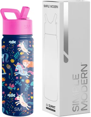Simple Modern Kids Summit Water Bottle with Straw Lid | 18oz Stainless Steel Tumbler for Toddlers, School | Unicorn Rainbows