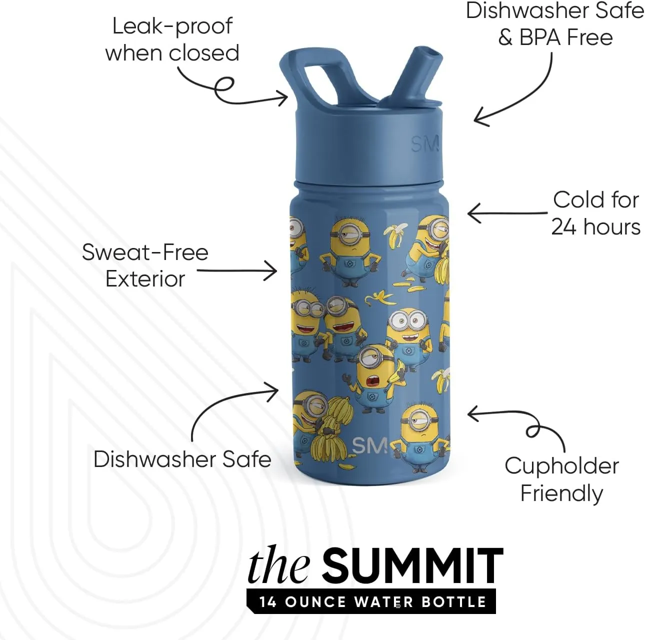 Simple Modern Kids Summit Water Bottle with Straw Lid | Despicable Me Minions 14oz Stainless Steel Cup Insulated Tumbler for Girls, Boys, School | Minions Unite