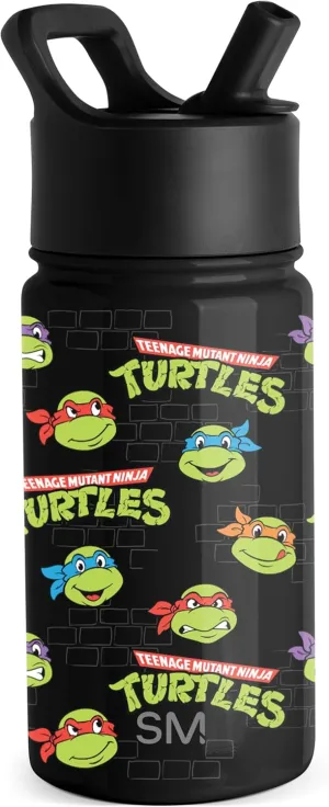 Simple Modern Kids Summit Water Bottle with Straw lid | Teenage Mutant Ninja 14oz Turtles Stainless Steel Cup Insulated Tumbler for Toddlers, Boys, School | TMNT Turtles Unite