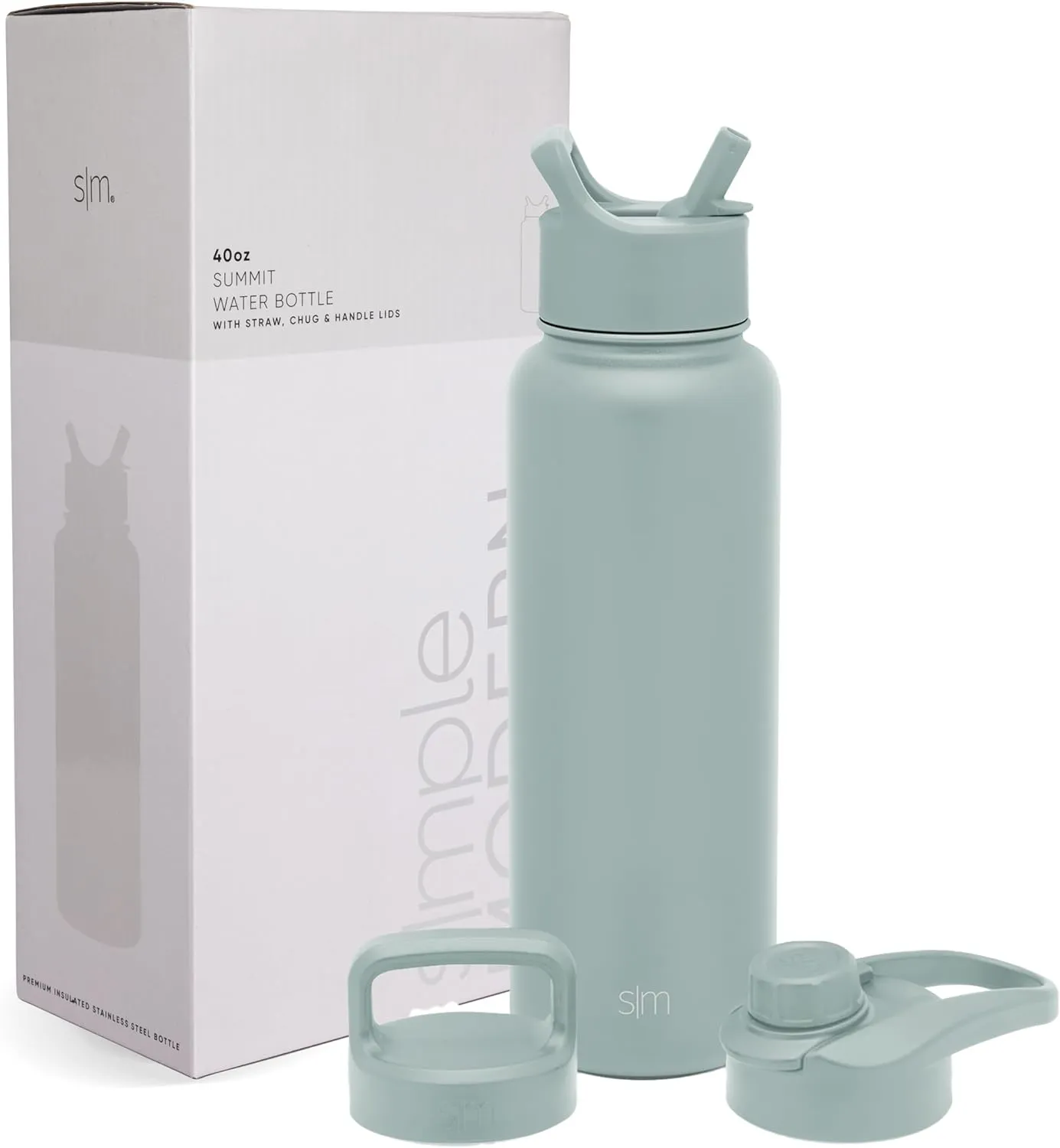 Simple Modern Water Bottle with Straw, Handle, and Chug Lid Vacuum Insulated Stainless Steel Thermos Bottles | Large Leak Proof BPA-Free Sports Flask | Summit Collection | 40oz, Sea Glass Sage