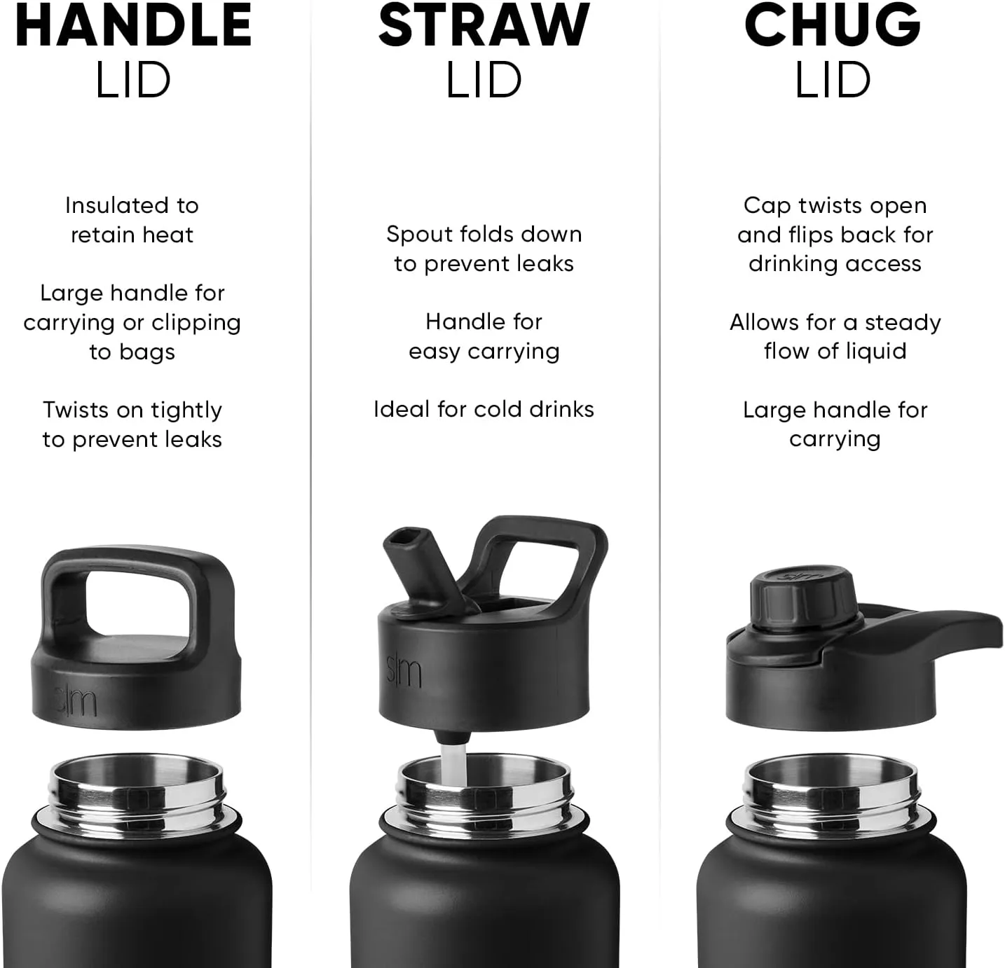 Simple Modern Water Bottle with Straw, Handle, and Chug Lid Vacuum Insulated Stainless Steel Thermos Bottles | Large Leak Proof BPA-Free Sports Flask | Summit Collection | 40oz, Sea Glass Sage