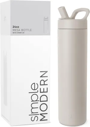 Simple Modern Water Bottle with Straw lid | Insulated Stainless Steel Thermos | Reusable Travel Water Bottles for Gym & Sports | Leak Proof & BPA Free | Mesa Collection | 24oz, Almond Birch
