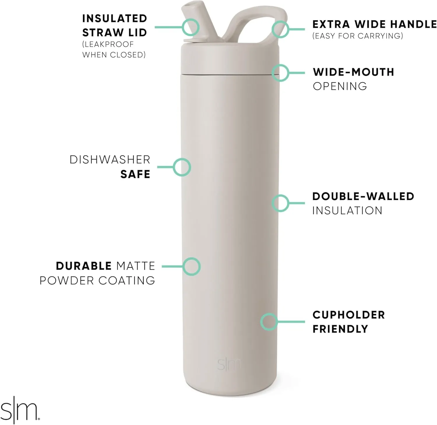 Simple Modern Water Bottle with Straw lid | Insulated Stainless Steel Thermos | Reusable Travel Water Bottles for Gym & Sports | Leak Proof & BPA Free | Mesa Collection | 24oz, Almond Birch