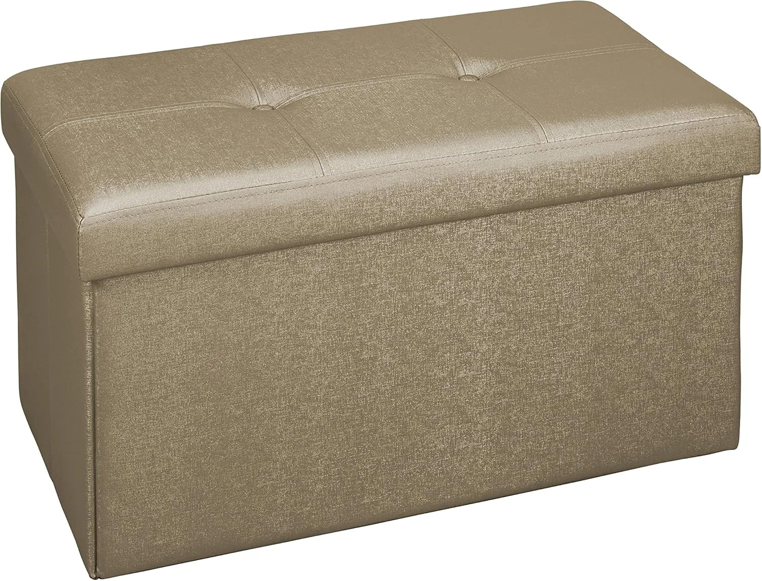 Simplify Faux Leather Folding Storage Ottoman | Double | Collapsible | Tufted Padded Seating | Foot Rest | Bench | Metallic Bronze