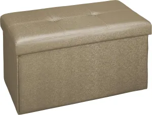 Simplify Faux Leather Folding Storage Ottoman | Double | Collapsible | Tufted Padded Seating | Foot Rest | Bench | Metallic Bronze