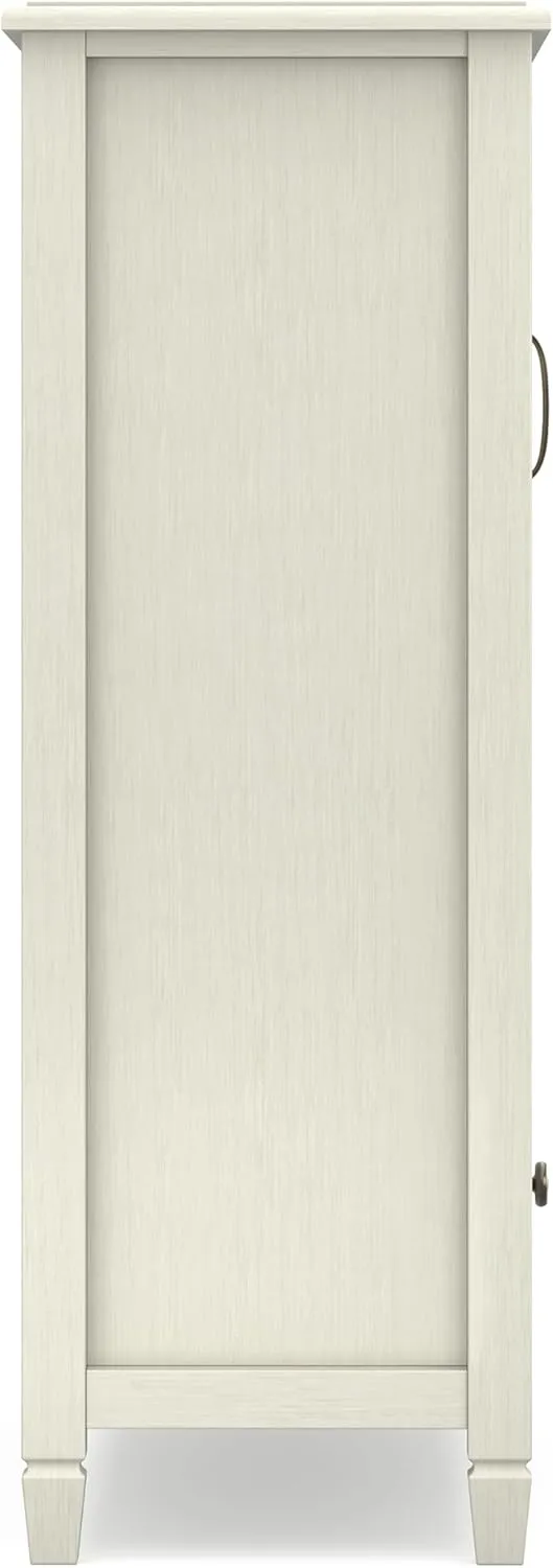 SIMPLIHOME Connaught SOLID WOOD 46 inch Wide Traditional Tall Storage Cabinet in Antique White for the Living Room, Entryway and Family Room