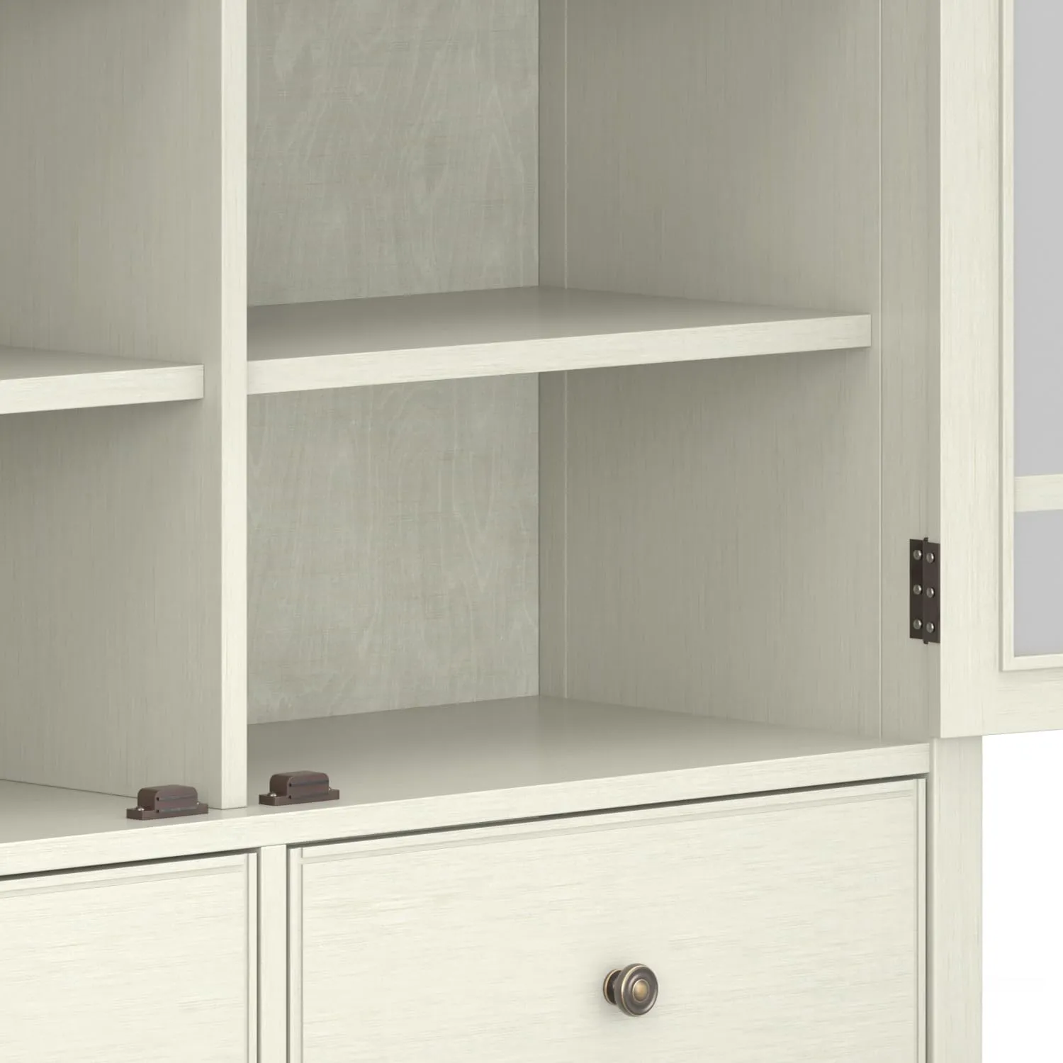 SIMPLIHOME Connaught SOLID WOOD 46 inch Wide Traditional Tall Storage Cabinet in Antique White for the Living Room, Entryway and Family Room