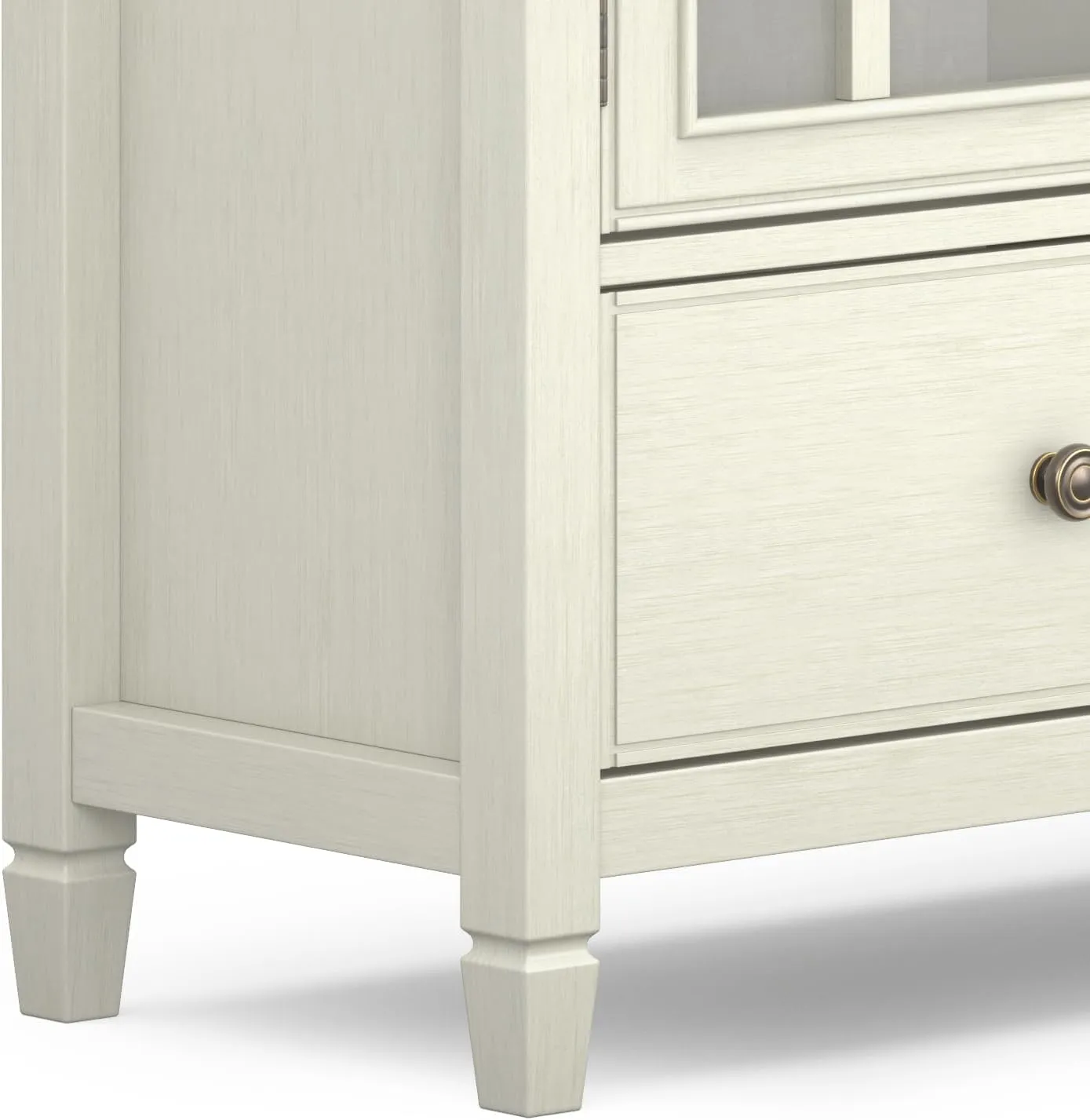 SIMPLIHOME Connaught SOLID WOOD 46 inch Wide Traditional Tall Storage Cabinet in Antique White for the Living Room, Entryway and Family Room