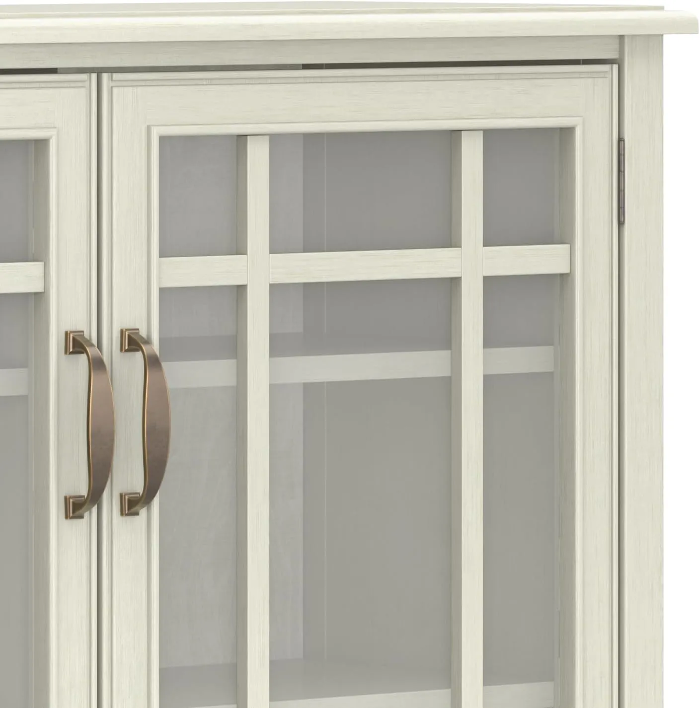 SIMPLIHOME Connaught SOLID WOOD 46 inch Wide Traditional Tall Storage Cabinet in Antique White for the Living Room, Entryway and Family Room