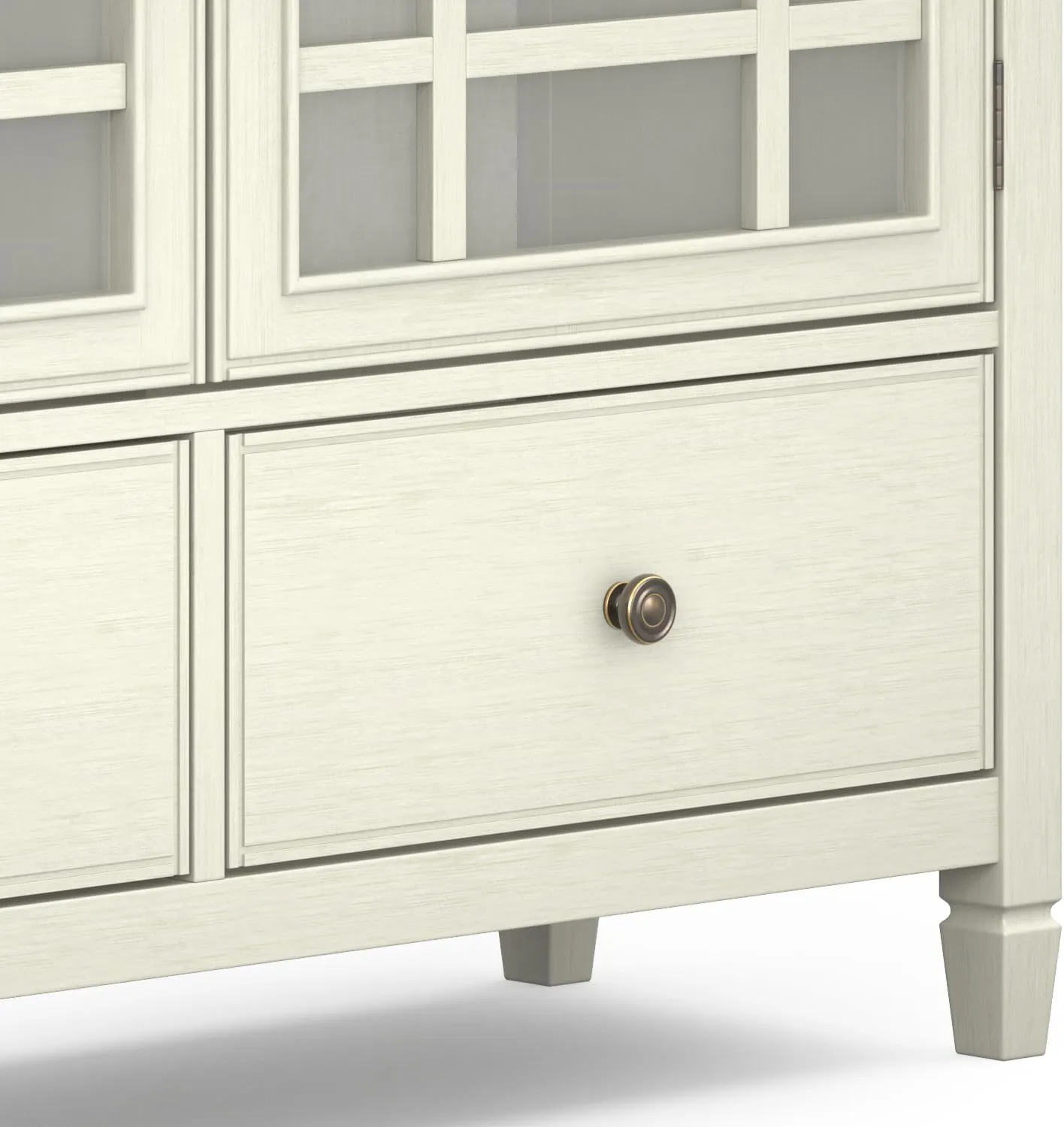 SIMPLIHOME Connaught SOLID WOOD 46 inch Wide Traditional Tall Storage Cabinet in Antique White for the Living Room, Entryway and Family Room