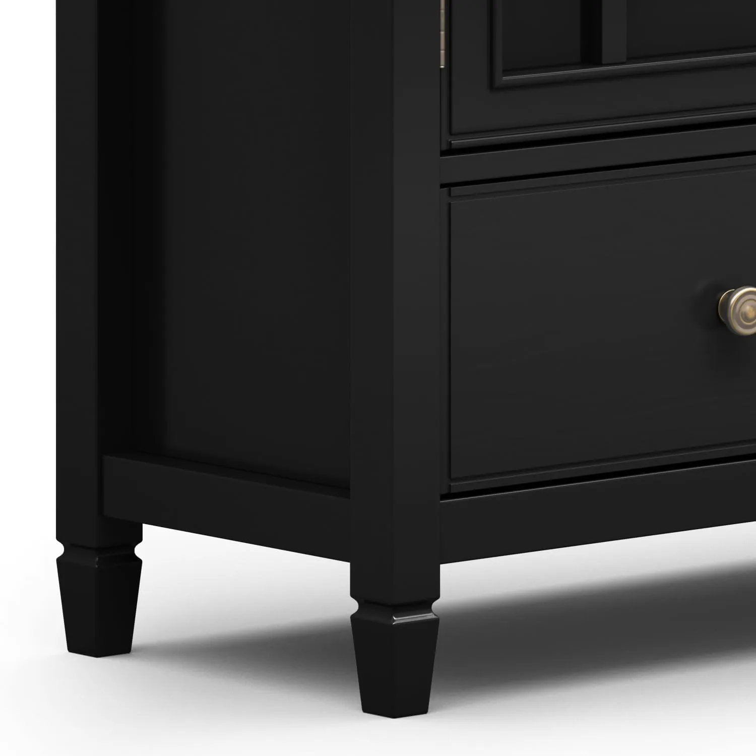 SIMPLIHOME Connaught SOLID WOOD 46 inch Wide Traditional Tall Storage Cabinet in Black for the Living Room, Entryway and Family Room