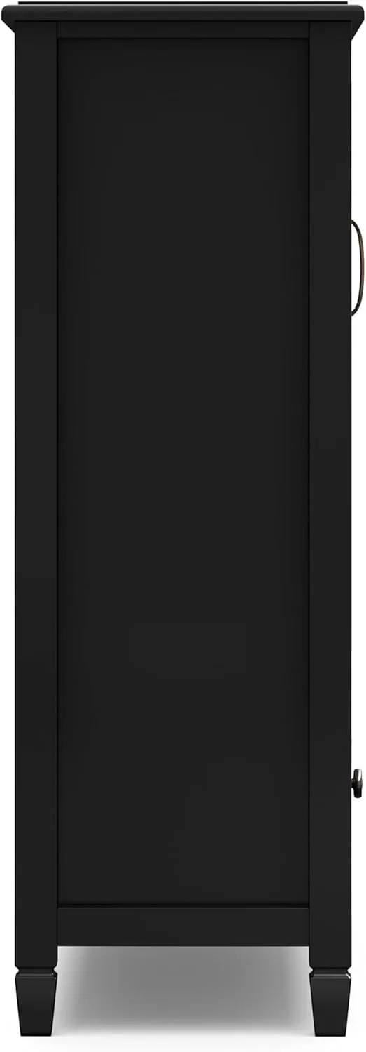 SIMPLIHOME Connaught SOLID WOOD 46 inch Wide Traditional Tall Storage Cabinet in Black for the Living Room, Entryway and Family Room