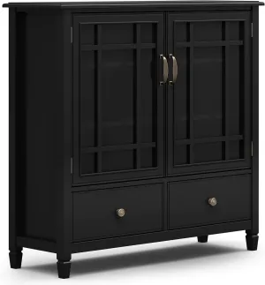 SIMPLIHOME Connaught SOLID WOOD 46 inch Wide Traditional Tall Storage Cabinet in Black for the Living Room, Entryway and Family Room