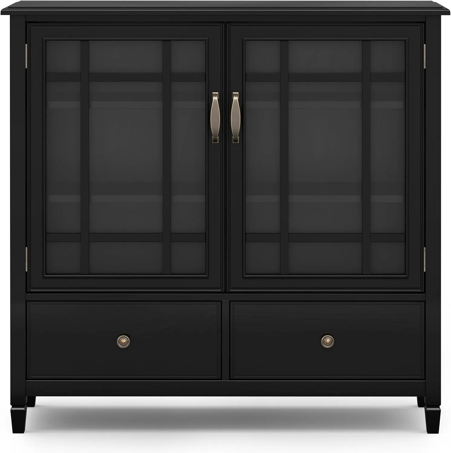 SIMPLIHOME Connaught SOLID WOOD 46 inch Wide Traditional Tall Storage Cabinet in Black for the Living Room, Entryway and Family Room