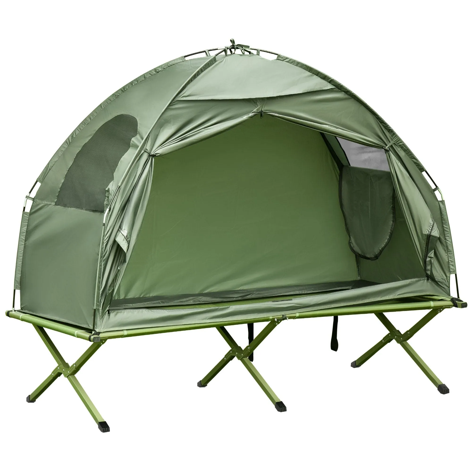 Single Bed Bag Folding Tent Outsunny Outdoor Door-to-door service Hiking, Person Covered with Off-Ground Camping Tent, Cot Camping for Carry Cot, Economical Combo,