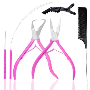 SIVOTE Professional Hair Extension Tools Kit Stainless Steel, Microlink & Itip Extensions Tool Kit, Pink