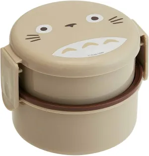 Skater My Neighbor Totoro 2 Tier Round Bento Lunch Box with Folk (17oz) - Authentic Japanese Design - Microwave Safe - Brown