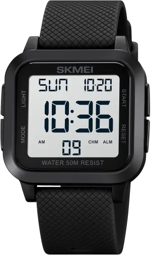SKMEI Digital Sports Mens Watches 5ATM Waterproof Wrist Watches for Men with Stopwatch Countdown Timer Alarm Function Dual Time Large Face Easy to Read