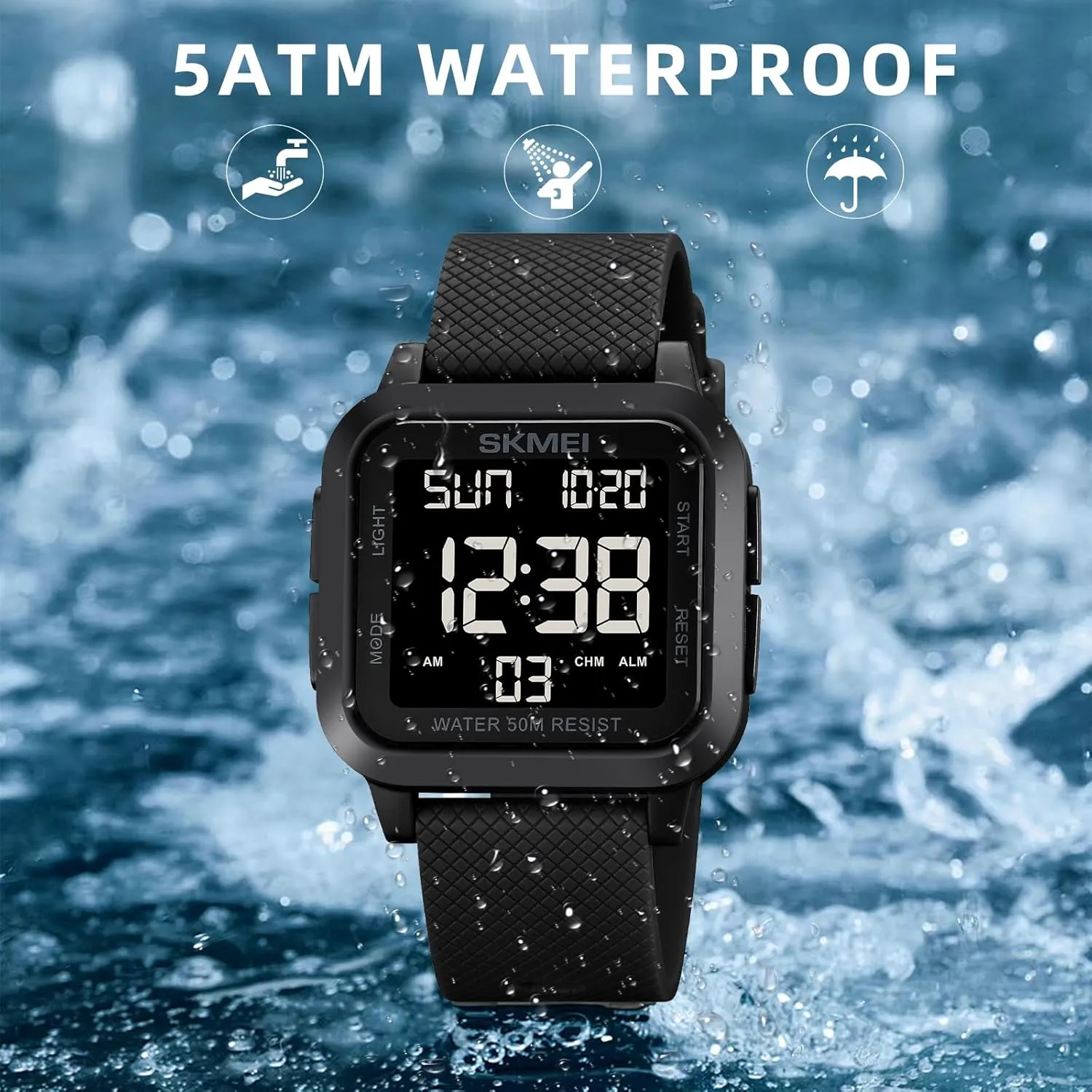 SKMEI Digital Sports Mens Watches 5ATM Waterproof Wrist Watches for Men with Stopwatch Countdown Timer Alarm Function Dual Time Large Face Easy to Read