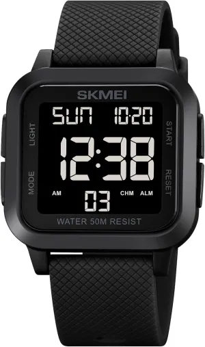 SKMEI Digital Sports Mens Watches 5ATM Waterproof Wrist Watches for Men with Stopwatch Countdown Timer Alarm Function Dual Time Large Face Easy to Read