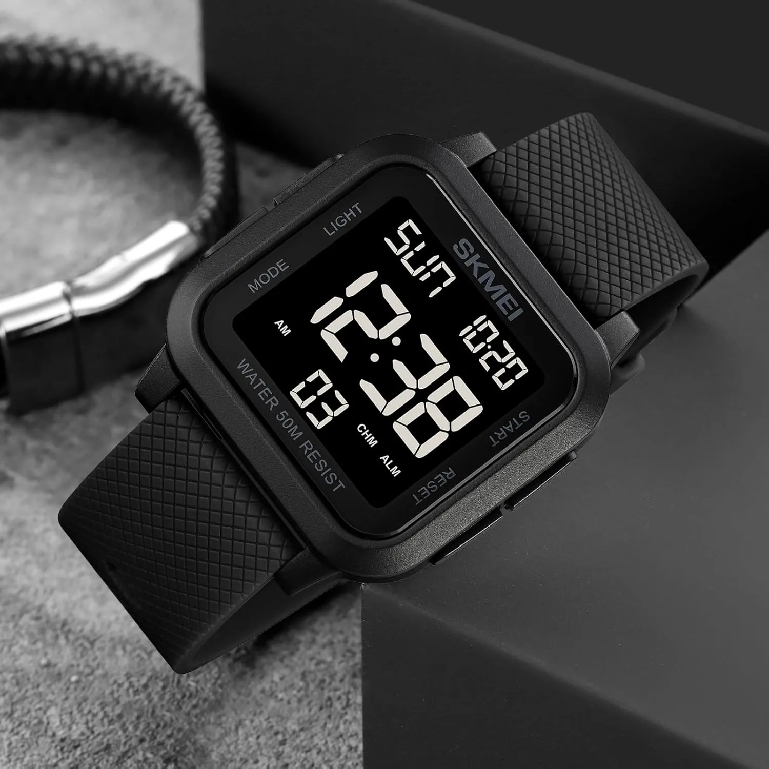 SKMEI Digital Sports Mens Watches 5ATM Waterproof Wrist Watches for Men with Stopwatch Countdown Timer Alarm Function Dual Time Large Face Easy to Read
