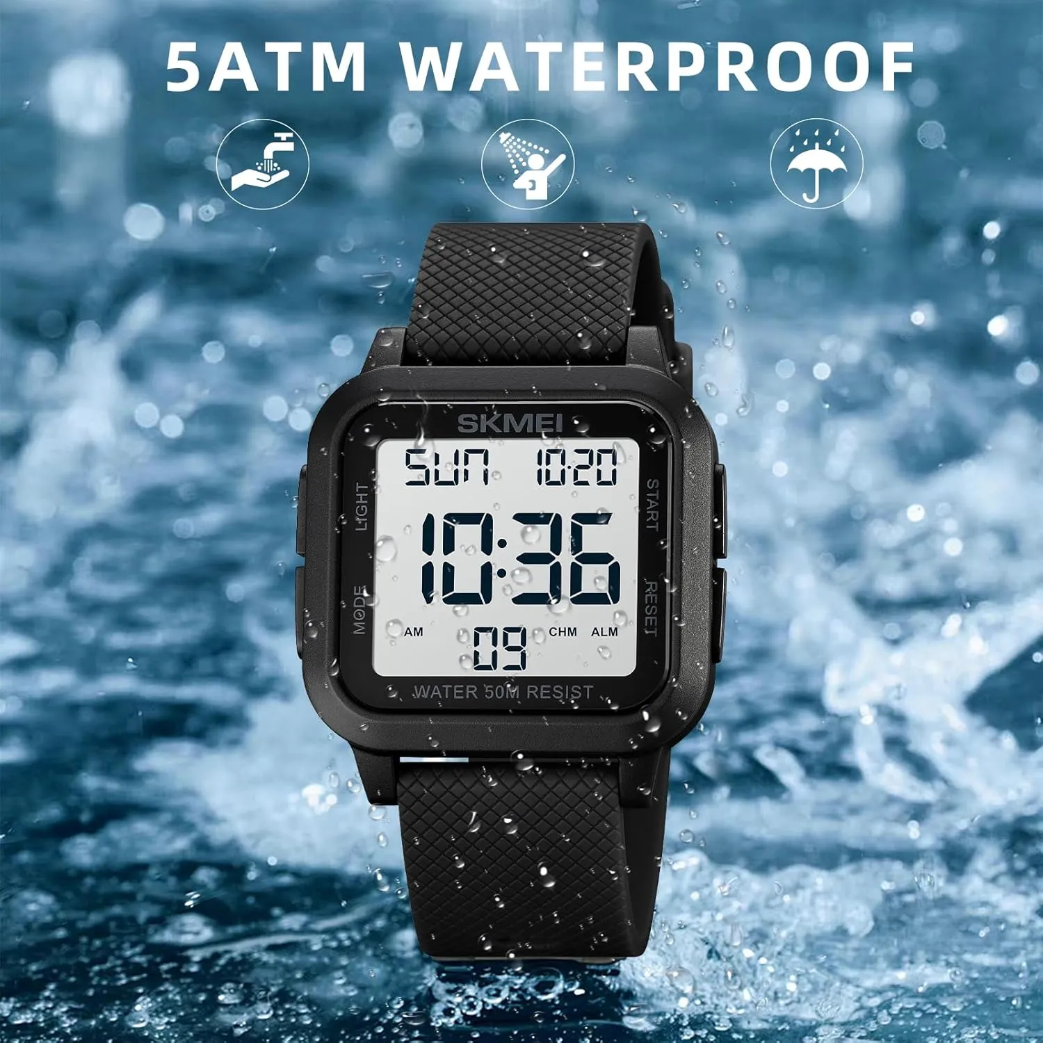 SKMEI Digital Sports Mens Watches 5ATM Waterproof Wrist Watches for Men with Stopwatch Countdown Timer Alarm Function Dual Time Large Face Easy to Read