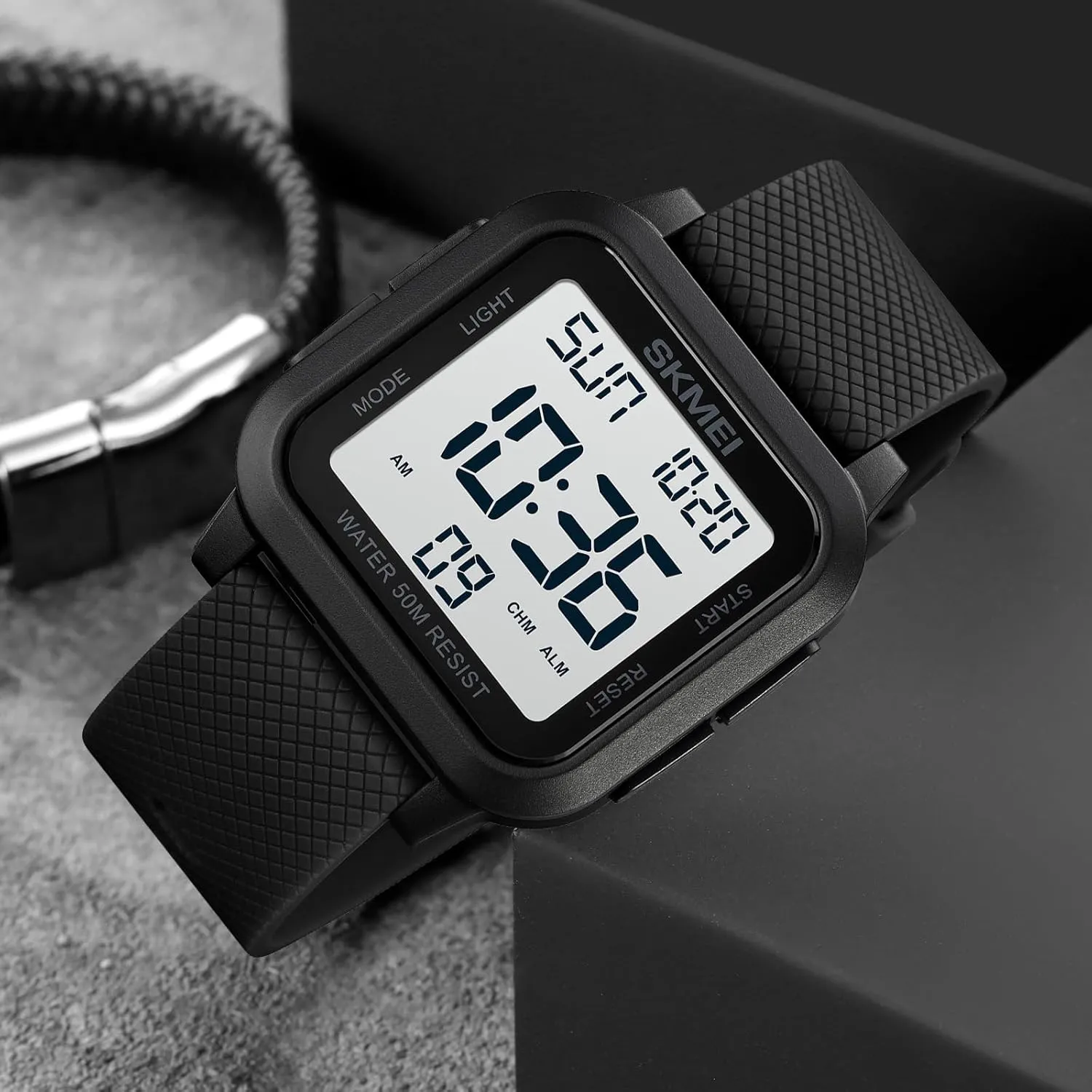 SKMEI Digital Sports Mens Watches 5ATM Waterproof Wrist Watches for Men with Stopwatch Countdown Timer Alarm Function Dual Time Large Face Easy to Read
