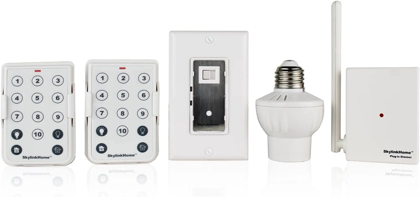 Skylinkhome SK-5 Lighting Family Kit, Includes 2 10 Button Remote, Wall Dimmer, Plug In Dimmer and Screw-In Dimmer, Off White
