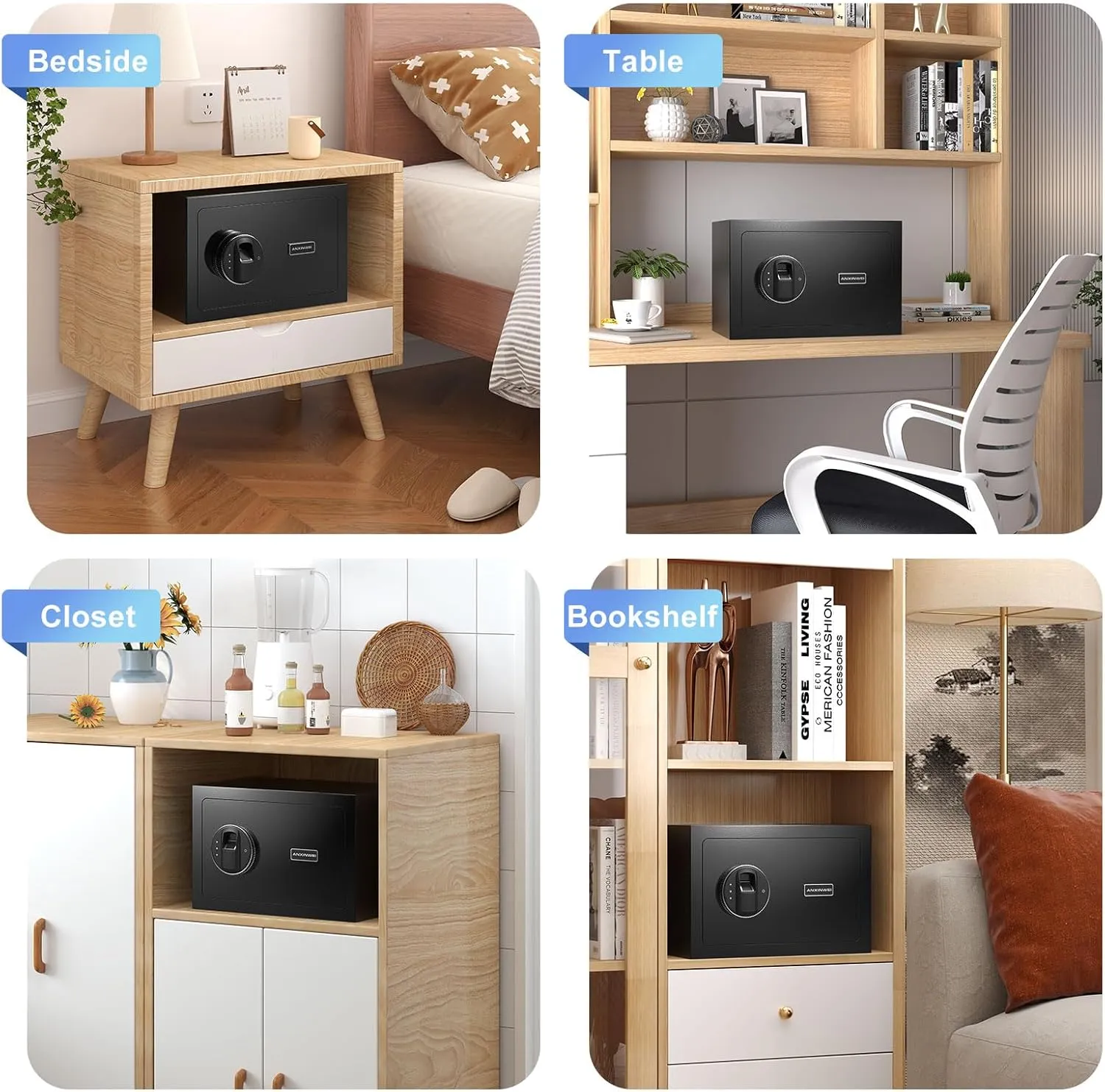 Small Safe Box, 0.5 Cubic Home Safe, Fingerprint Biometric Safe with Fireproof Waterproof Bag, Small Fireproof Safes for Home Money