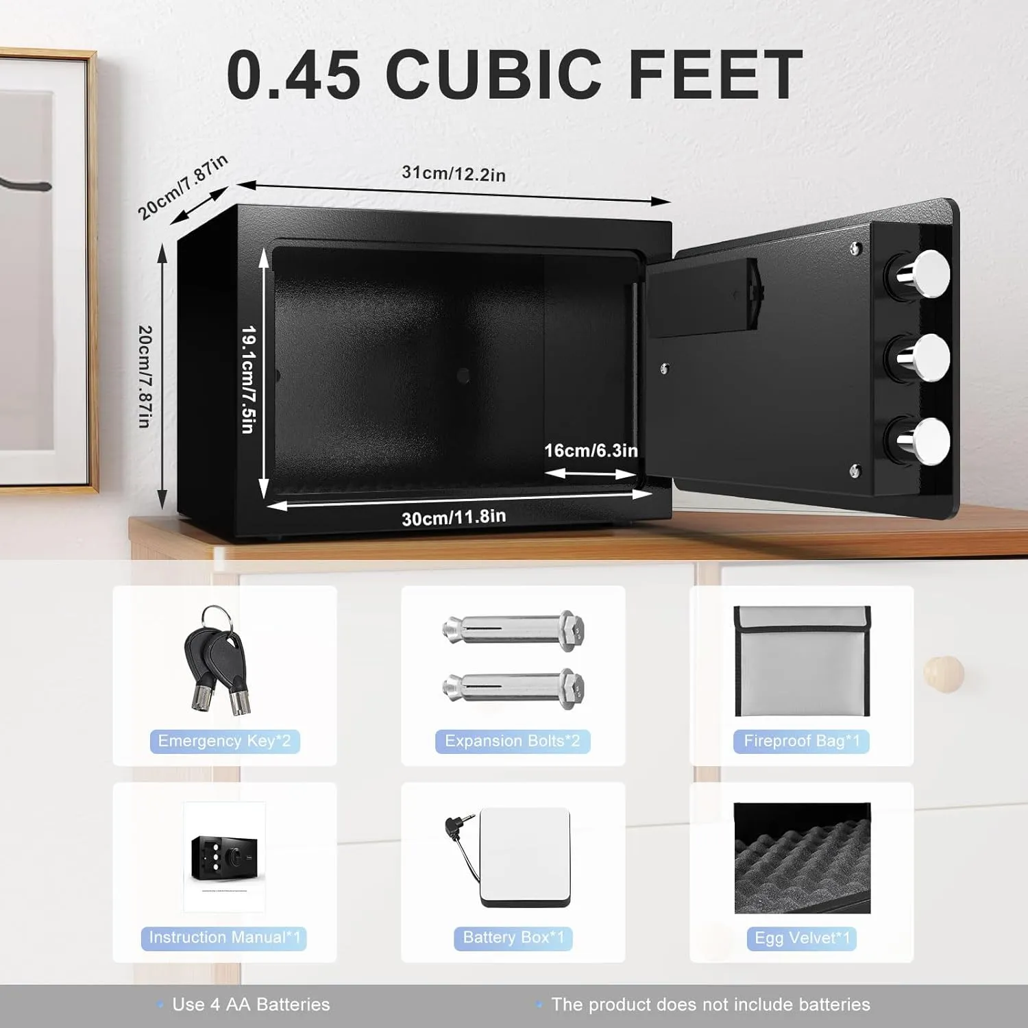 Small Safe Box, 0.5 Cubic Home Safe, Fingerprint Biometric Safe with Fireproof Waterproof Bag, Small Fireproof Safes for Home Money