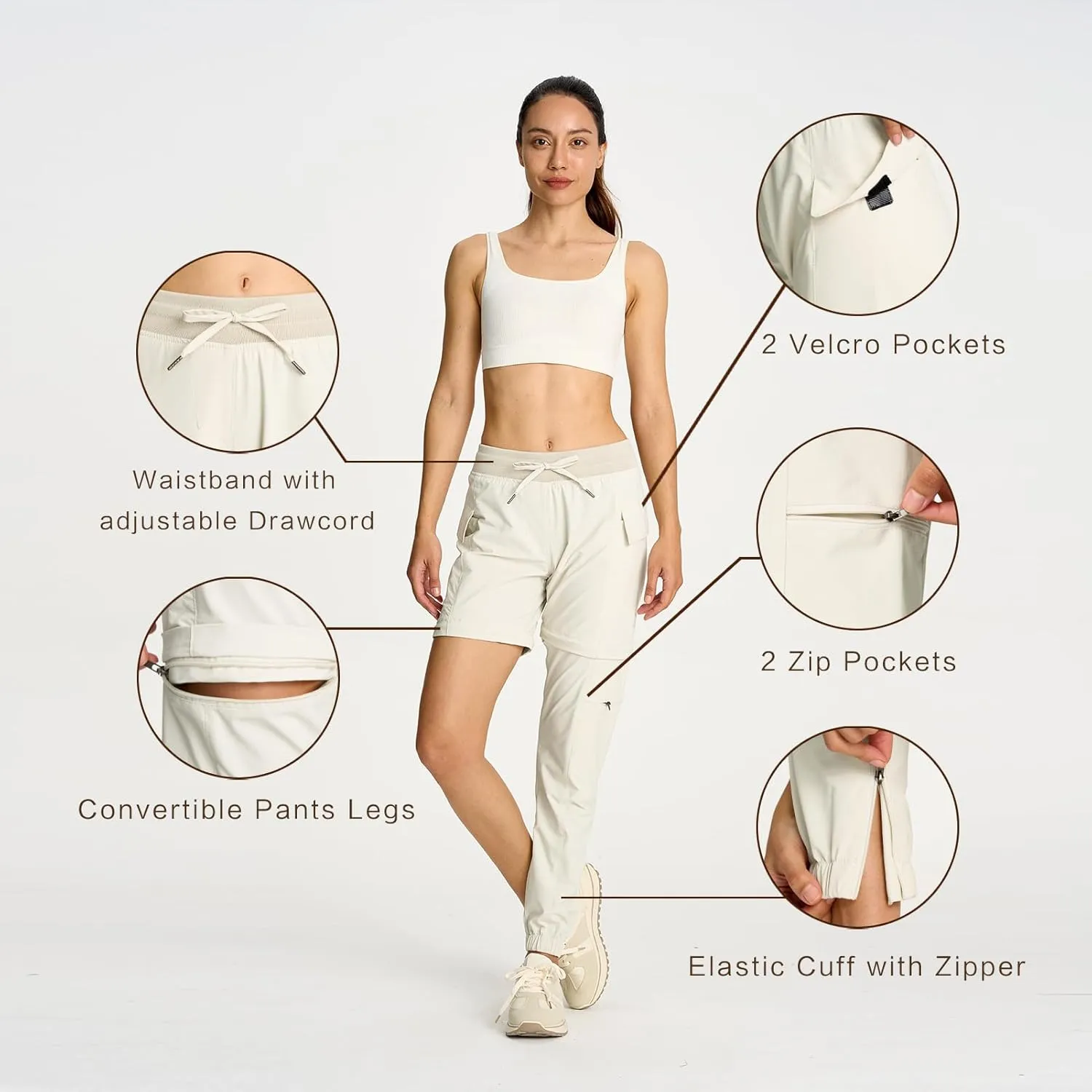 smawell Women's Hiking Pants Convertible Lightweight Zip-Off Outdoor Pants Quick Dry Joggers with Pocket