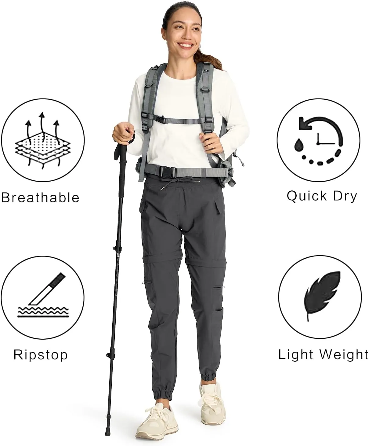 smawell Women's Hiking Pants Convertible Lightweight Zip-Off Outdoor Pants Quick Dry Joggers with Pocket