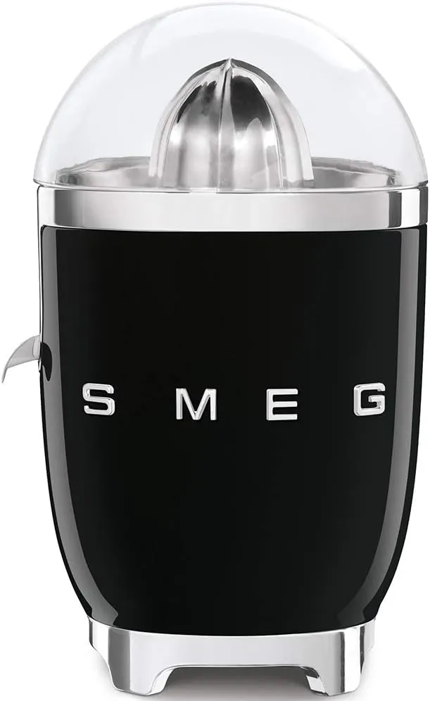 SMEG 50's Retro Style Citrus Juicer with Drip Free Spout, Automatic Activation, and Efficient Straining, Black