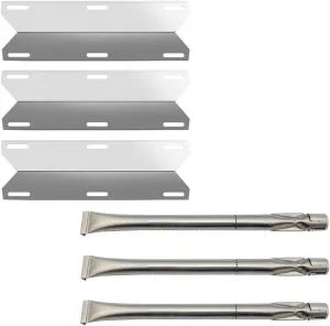 SN124A (3-Pack) SA036A (3-Pack) 17 1/4" Stainless Steel Heat Plate and Stainless Steel Burner Replacement for Charmglow Home Depot 3 Burner 720-0230; 720-0036-HD-05 Gas Grill