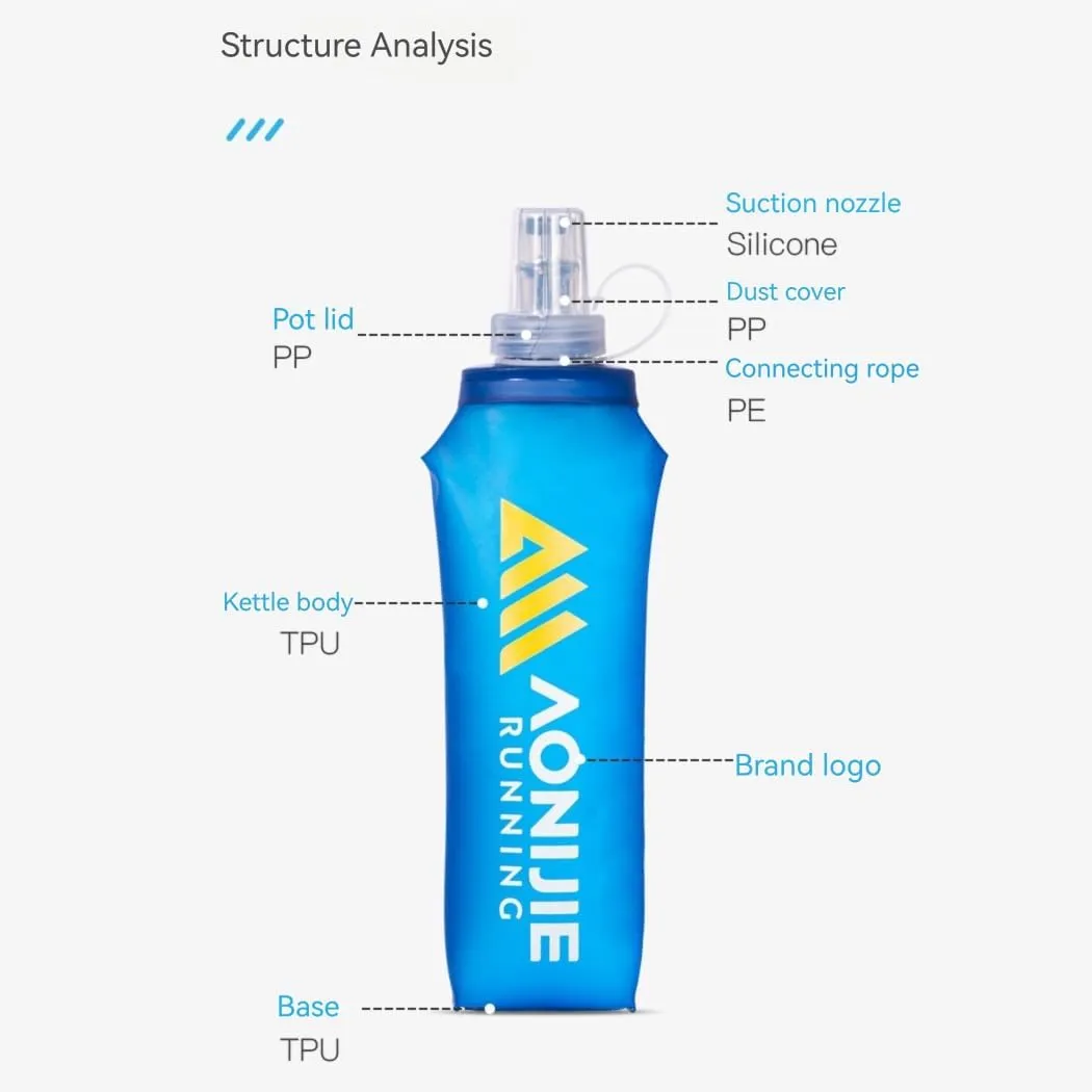Soft Flasks TPU Collapsible Foldable Water Bottles for Hydration Pack Running Hiking Cycling Climbing (250ml bottle)