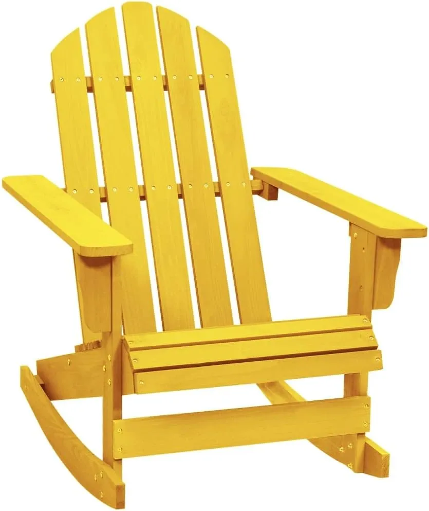 Solid Fir Wood Adirondack Rocking Chair Yellow Outdoor Patio Furniture for Garden Backyard Porch Relaxation with Ergonomic Design & 242.5lb Weight Capacity