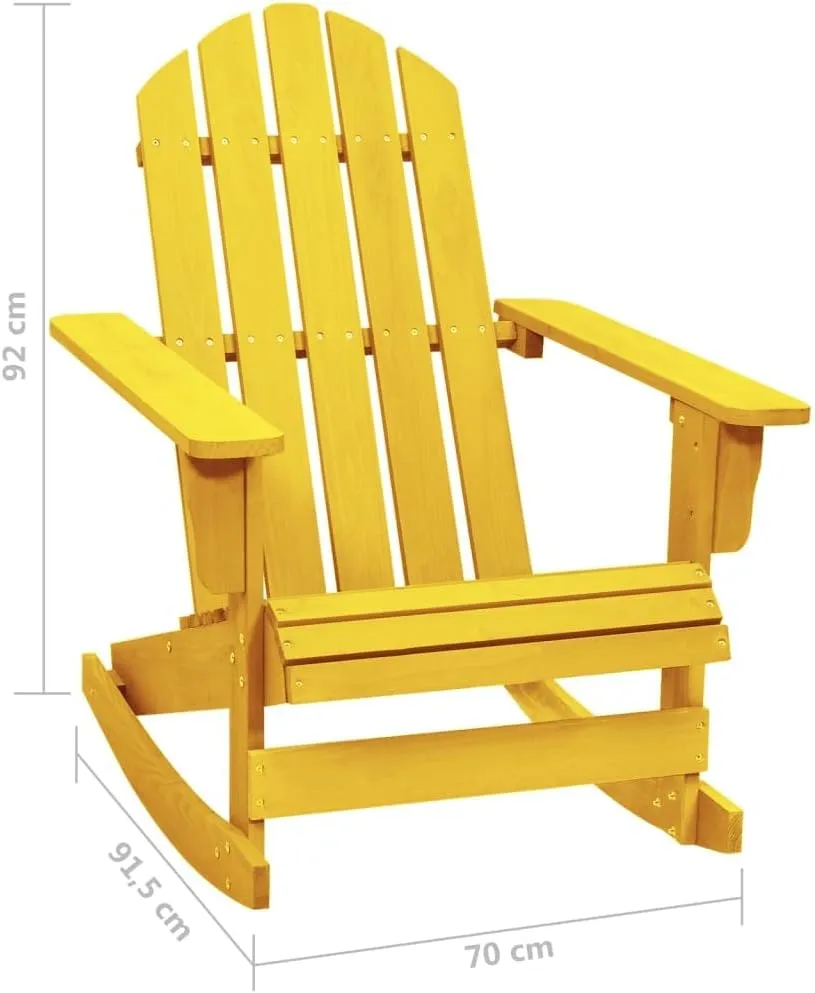 Solid Fir Wood Adirondack Rocking Chair Yellow Outdoor Patio Furniture for Garden Backyard Porch Relaxation with Ergonomic Design & 242.5lb Weight Capacity
