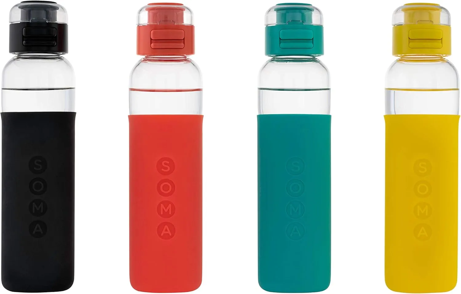SOMA Glass Water Bottle with Silicone Sleeve, Sport Cap, 17-ounce, Aqua