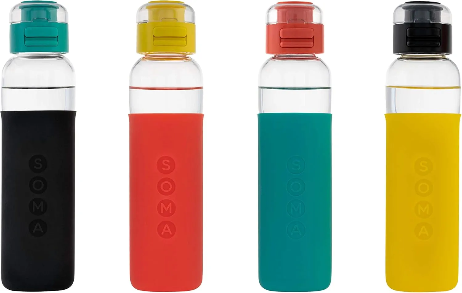 SOMA Glass Water Bottle with Silicone Sleeve, Sport Cap, 17-ounce, Aqua