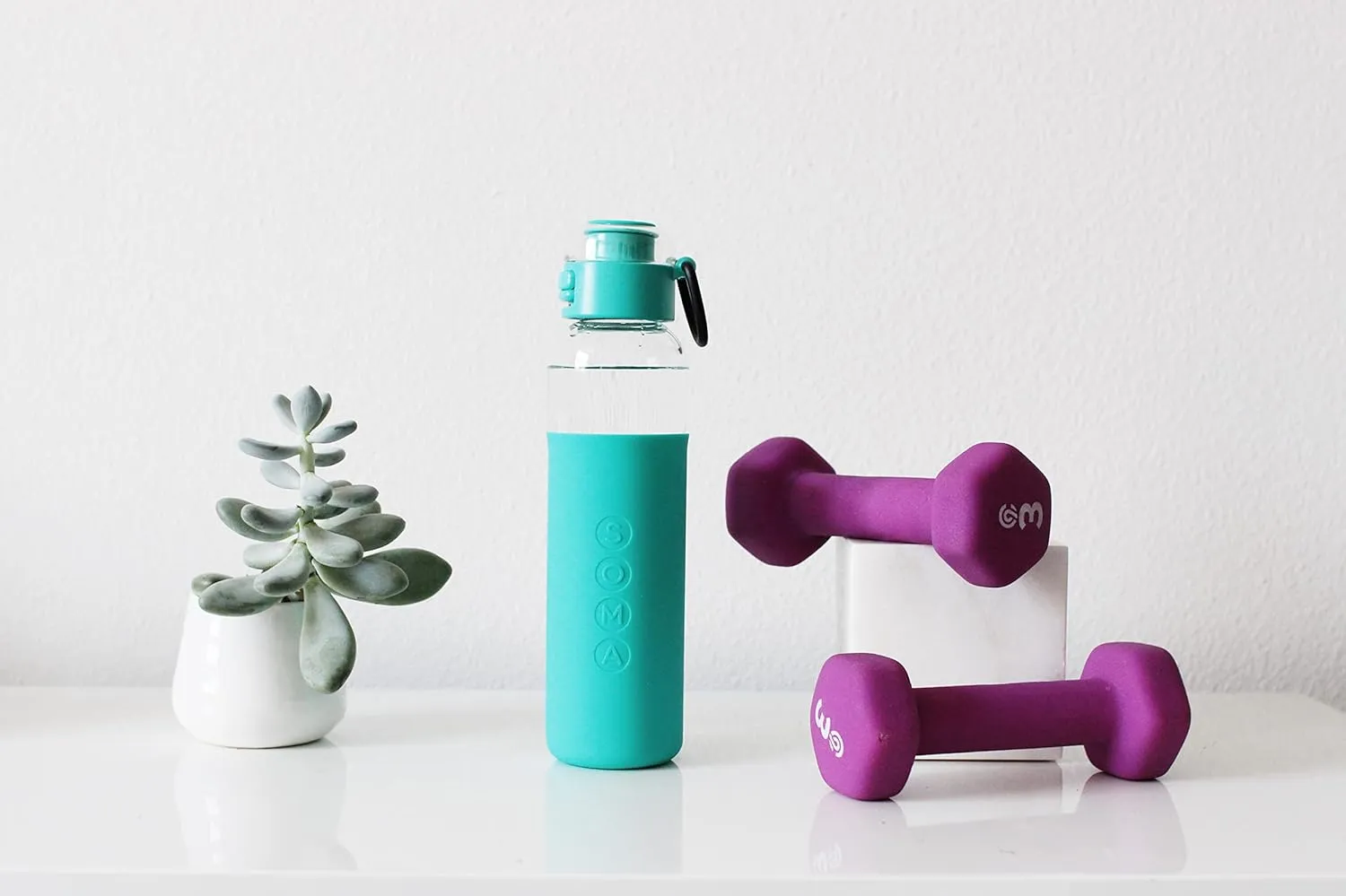 SOMA Glass Water Bottle with Silicone Sleeve, Sport Cap, 17-ounce, Aqua