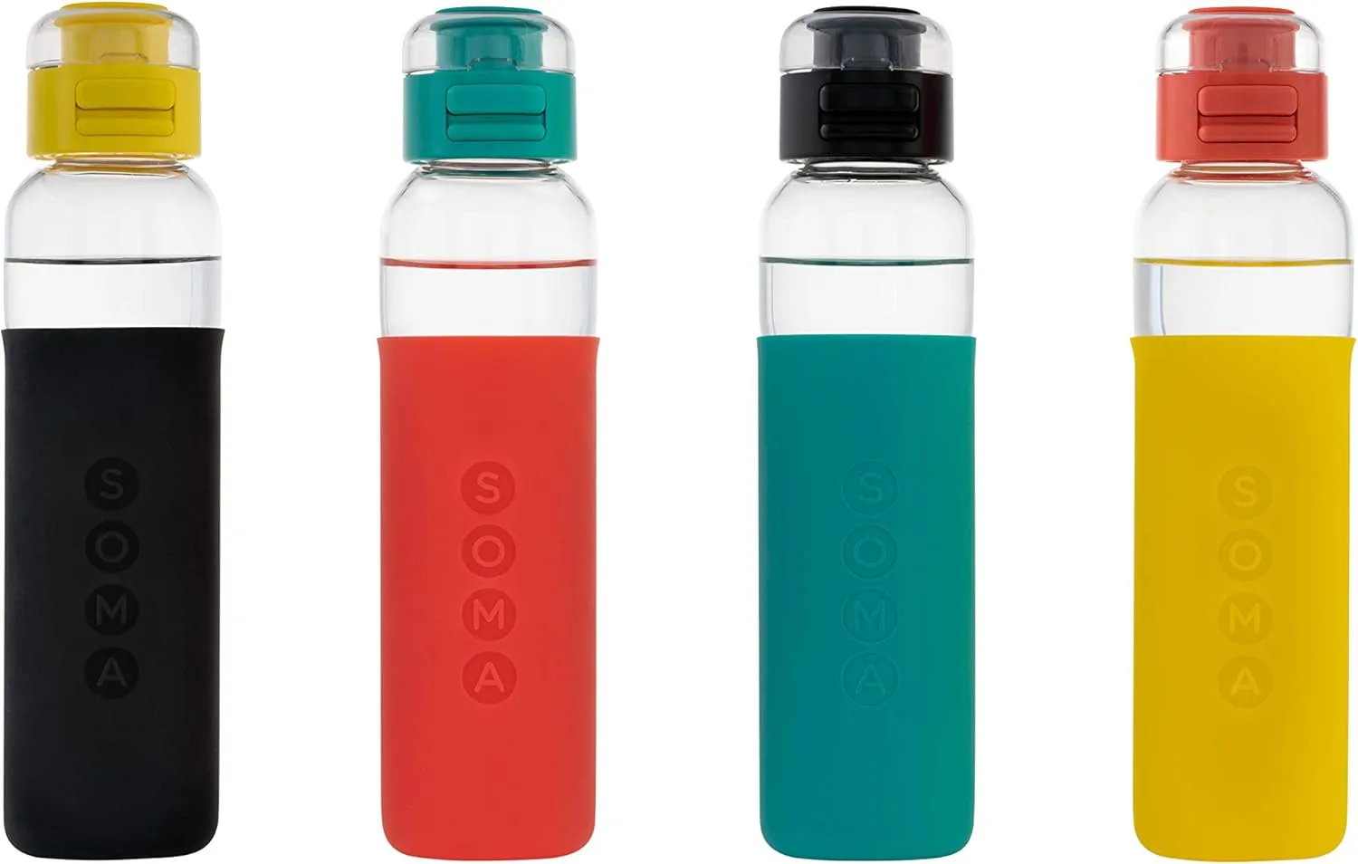 SOMA Glass Water Bottle with Silicone Sleeve, Sport Cap, 17-ounce, Aqua