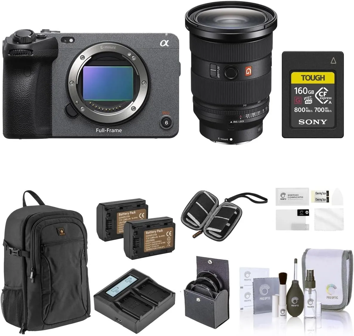 Sony FX3 Full-Frame Cinema Line Camera with FE 24-70mm f/2.8 GM II Lens Bundle, 160GB Card, Backpack, Screen Protector, Filter Kit, 2 Batteries, Dual Charger, Card Wallet, for Digital Video (13 Items)