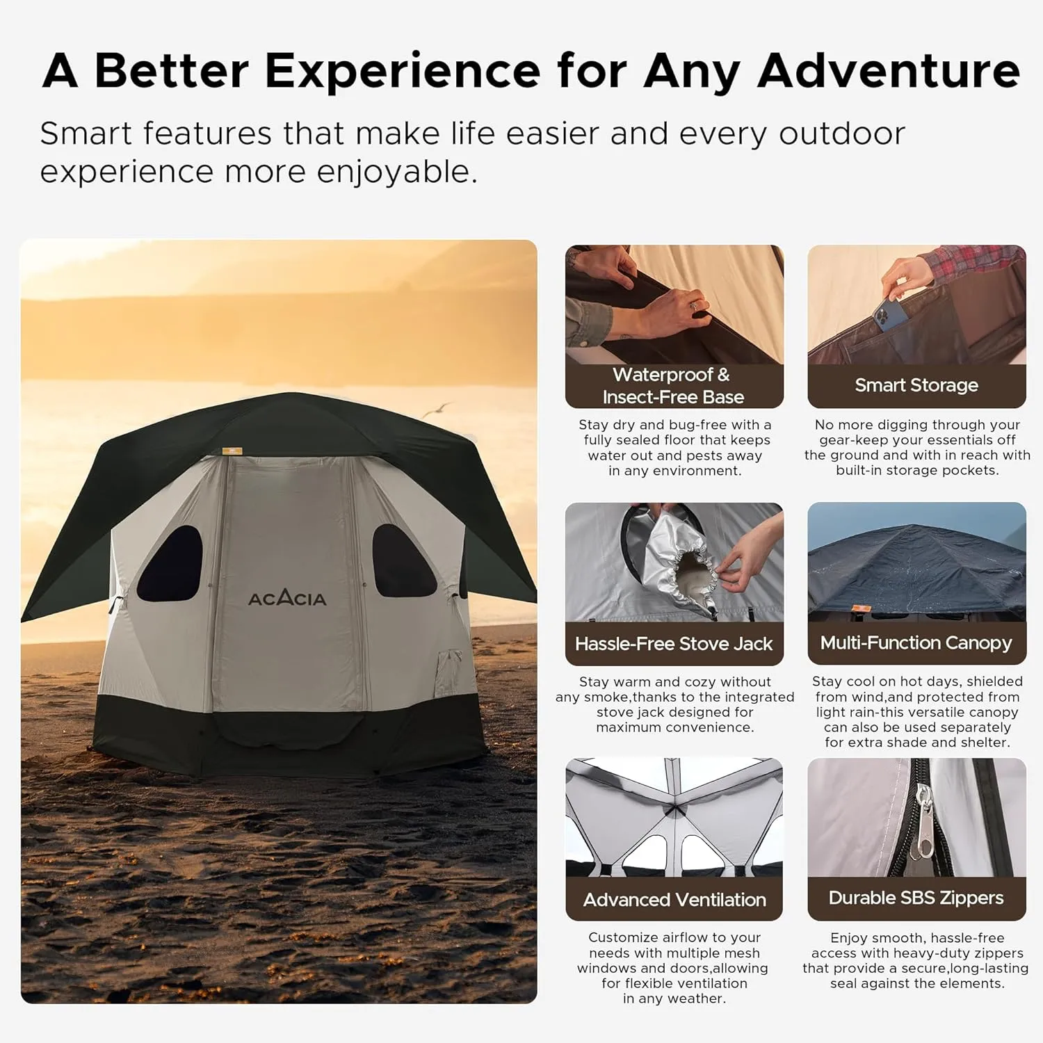Space Acacia Lite Camping Tent | 2/3/4/8 Person Pop Up Tents for Camping | Lightweight & Durable Beach Tent | Level 7 Wind Resistance, UPF 50  | Quick Setup for Camping & Backyard
