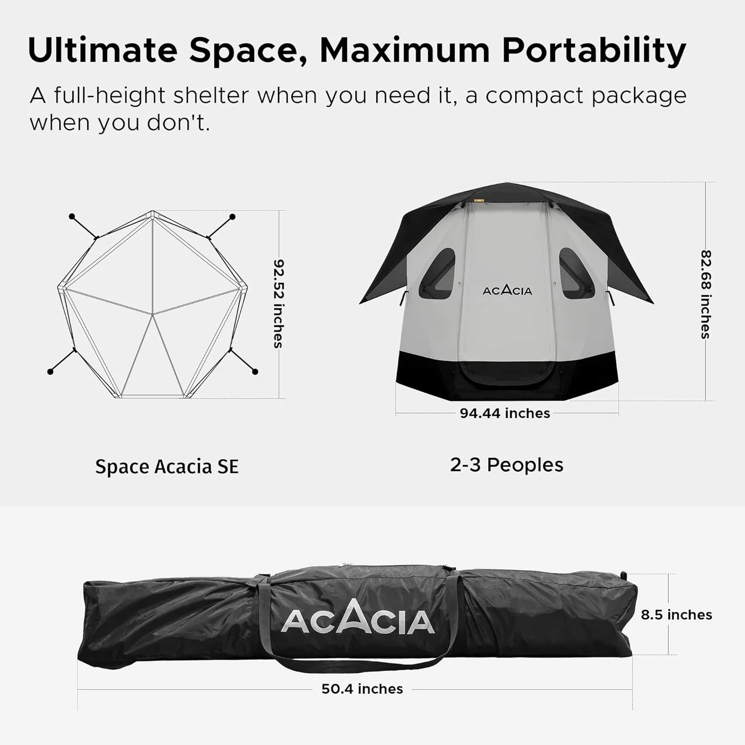 Space Acacia Lite Camping Tent | 2/3/4/8 Person Pop Up Tents for Camping | Lightweight & Durable Beach Tent | Level 7 Wind Resistance, UPF 50  | Quick Setup for Camping & Backyard