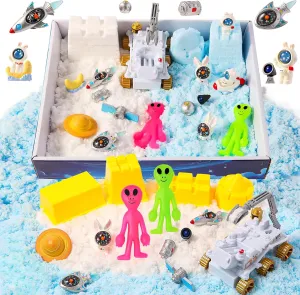 Space Sensory bin, Galaxy Planet Exploration Toys Sensory Sand Kit, Lunar Rover Spaceship Alien Universe Playset, Sandbox Toys for Kids Girls Boys 3 4 5 6 7