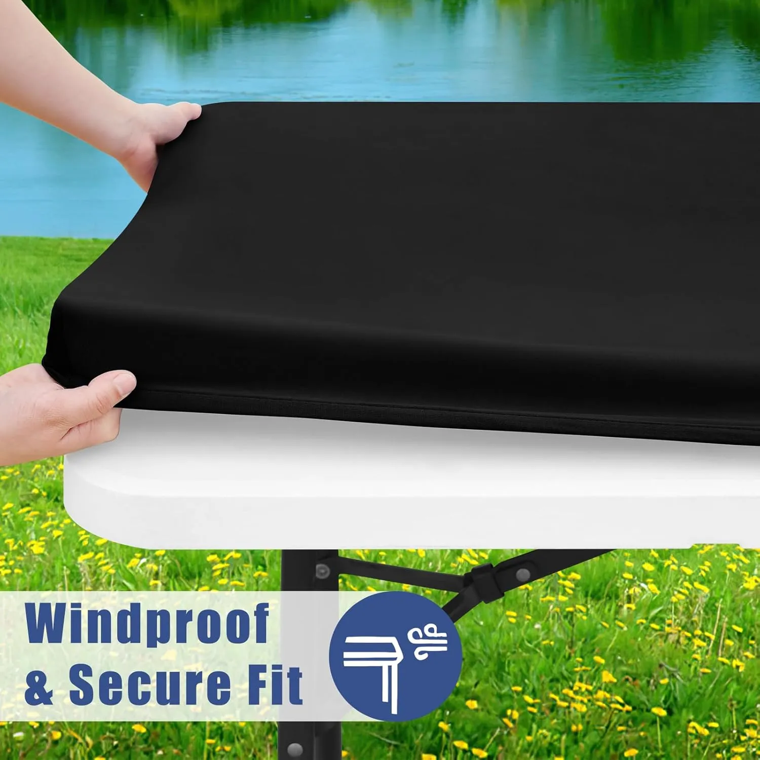 Spandex Picnic Table Cloth 2 Pack, Elastic Fitted Tablecloths for 6 Foot Rectangle Tables, Stretch Washable Patio Table Cover for Outdoor, Camping, Banquet and Parties (Black, 30"x72")