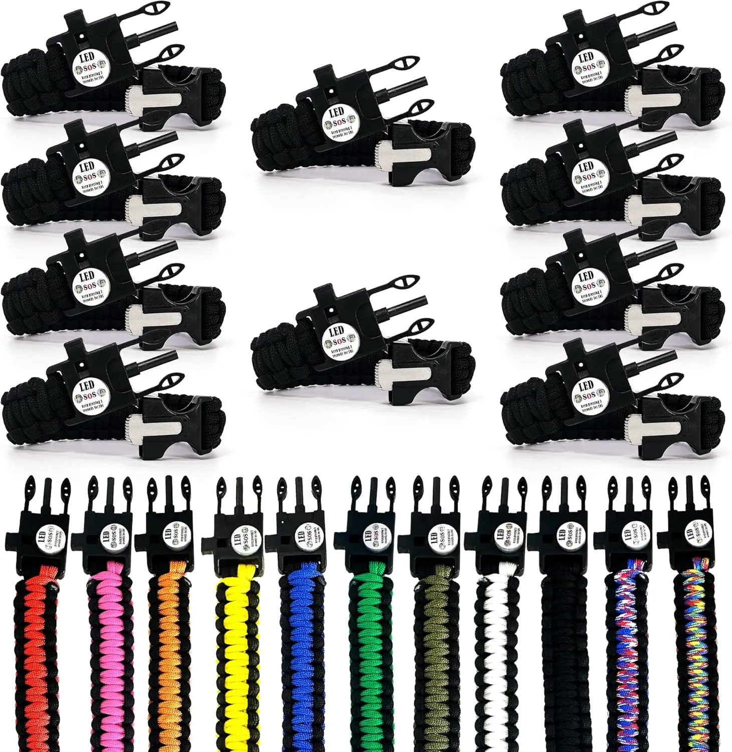 Spark and Shine Paracord Bracelet - Black - Bright LED SOS Light and Ferro Rod with Scraping Tool - Emergency Survival Whistle - 550 Paracord - Perfect Tool for The Outdoors (10)